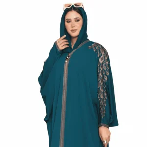 Silk Abaya with Shoulder Embroidery