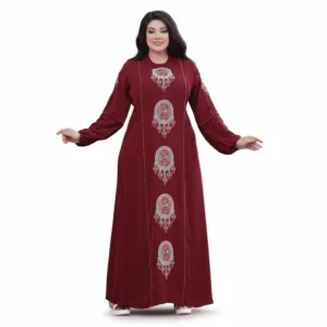 Silk Abaya with Vertical Ornamental Embroidery