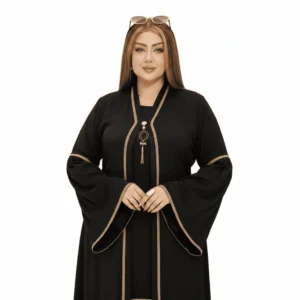 Classic Open Abaya with Gold Trimming