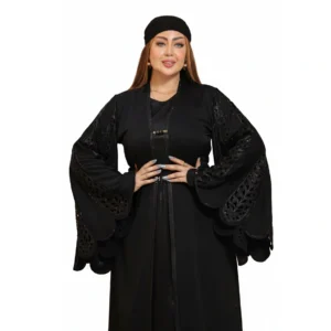 Luxury Gulf Two-Piece Abaya with Embroidered Sleeves