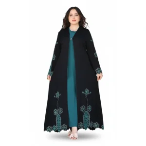 Luxury Two-Piece Silk Abaya with Floral Embroidery