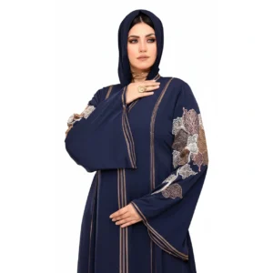 Luxury Silk Embroidered Abaya with Wide Sleeves