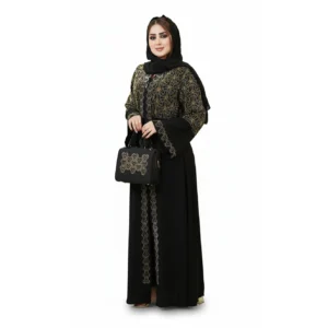 Luxury Silk Embroidered Abaya Set with Palazzo Pants