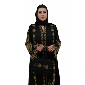 Black Silk Abaya with Royal Gold Embroidery