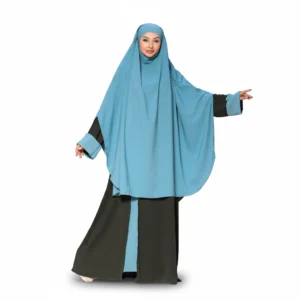 Elegant Two-Tone Modest Abaya with Khimar | Saudi Crepe Collection