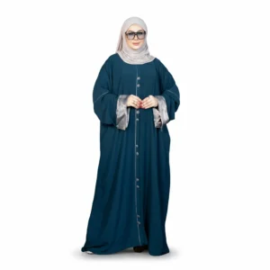 Salma Elegant Button Abaya – Luxury Modest Abaya with Satin Sleeve Details