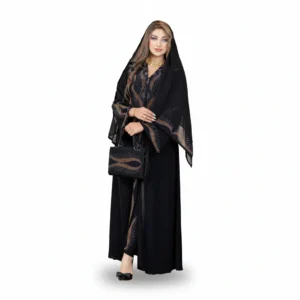 Luxury Gulf Abaya with Crystal Wave Embellishment – Elegant Black Abaya