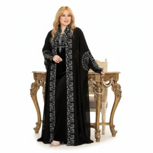 Royal Gulf Abaya Set with Gold Crystal Embroidery – Luxury Abaya