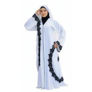 Luxury Silk Abaya with Diagonal Lace Embroidery & Matching Sheilah