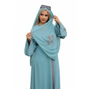 Luxury Silk Floral Embroidered Abaya with Matching Sheilah – Elegant Modest Design