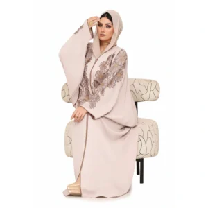 Luxury Silk Floral Embroidered Abaya with Hood – Elegant Premium Design