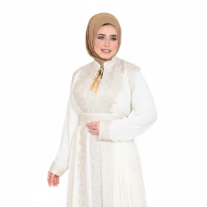 Luxury Embroidered Silk Chiffon Abaya – Elegant Gold Detail Design