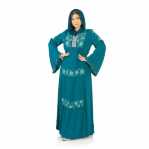 Luxury Embroidered Silk Abaya with Hood – Elegant Tiered Gulf Style