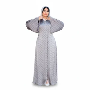 Luxury Silk Hooded Abaya – Elegant Patterned Design