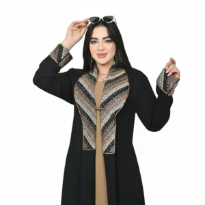 Luxury Two-Piece Gulf Abaya with Embroidered Collar