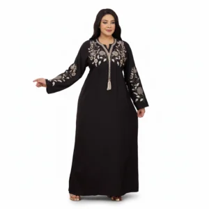 Elegant Floral Embroidered Home Reception Abaya – Premium Cotton Marasi Fabric
