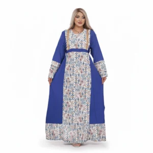 Two-Tone Printed Reception Abaya – Model 2123 | Premium Cotton Marasi Fabric | AbayaEG