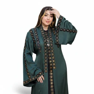 Luxury Silk Abaya with Geometric Gold Embroidery