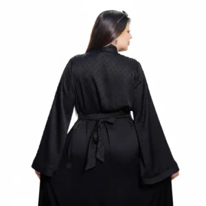 Elegant Silk Abaya with Textured Sleeves
