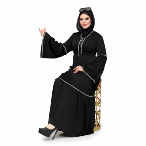 Elegant Silk Abaya with Modern Tassel Detail