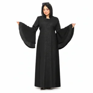 Luxury Silk Crocodile-Texture Abaya with Wide Sleeves