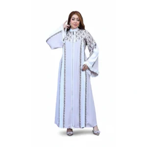 Luxury Two-Tone Silk Abaya with Embroidered Panels – Elegant Gulf Style
